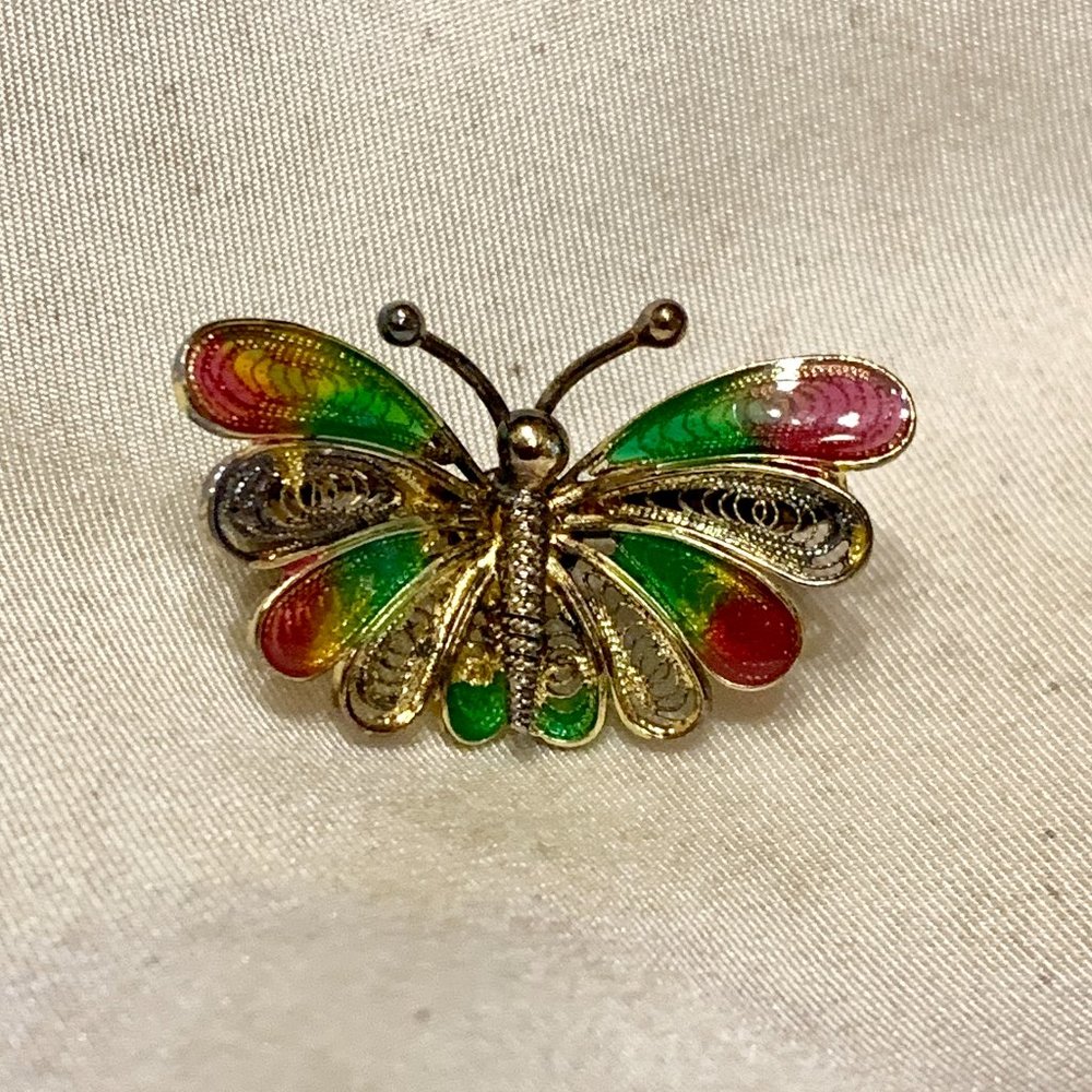 💝Vintage Vermeil Filigree Silver Buttefly Brooch 800